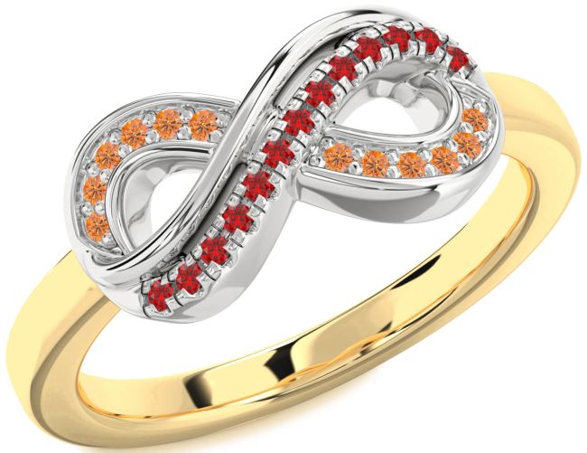 Ruby & Citrine Gold Silver Infinity Round Promise Ring