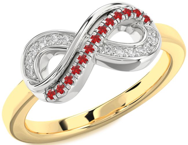 Diamond & Ruby Gold Silver Infinity Round Promise Ring