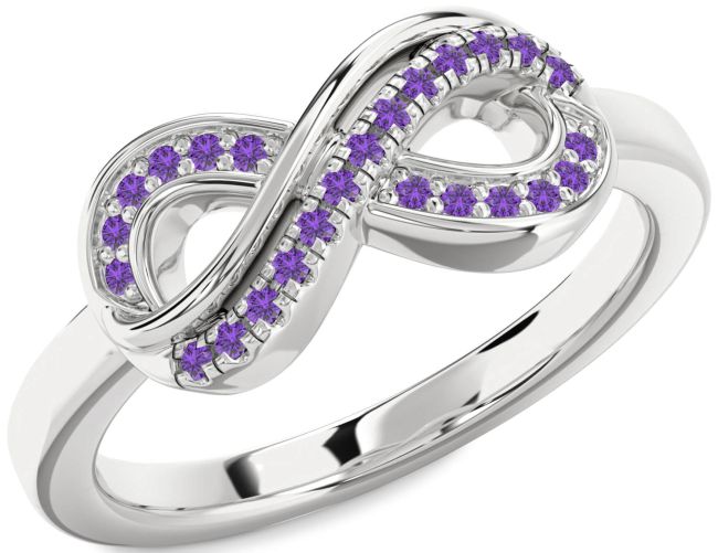 Amethyst Platinum Infinity Round Ring