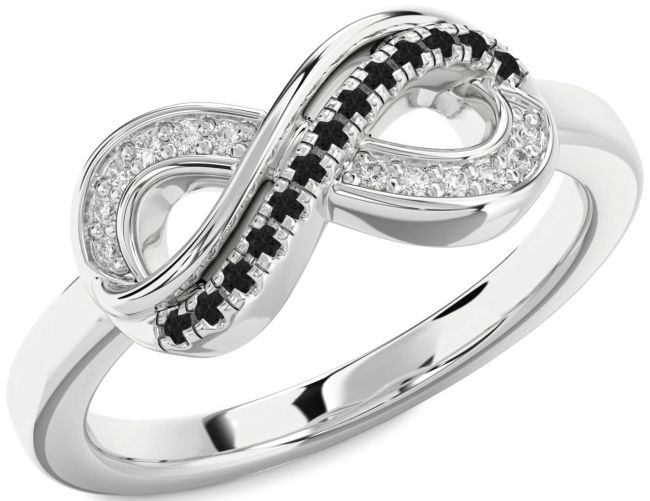 Black Diamond Silver Infinity Round Promise Ring