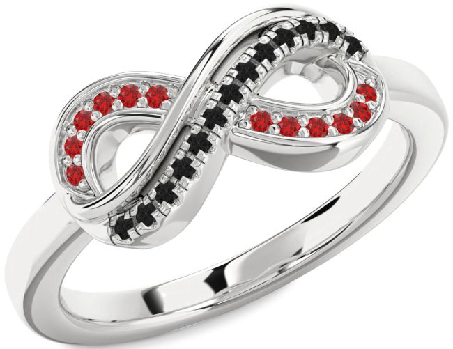 Black Diamond & Ruby Silver Infinity Round Promise Ring