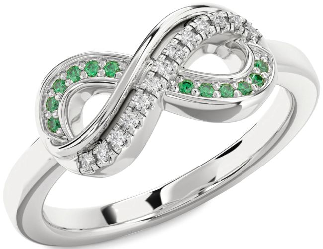 Emerald & Diamond Platinum Infinity Round Promise Ring