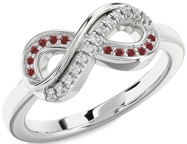 Diamond & Garnet Silver Infinity Round Promise Ring