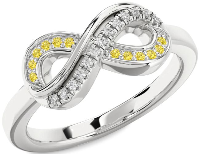 Yellow Diamond Silver Infinity Round Promise Ring