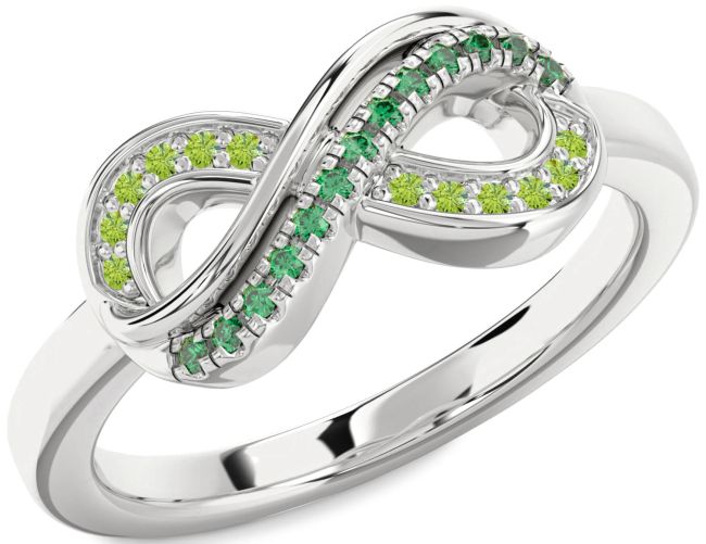 Emerald & Peridot Silver Infinity Round Promise Ring