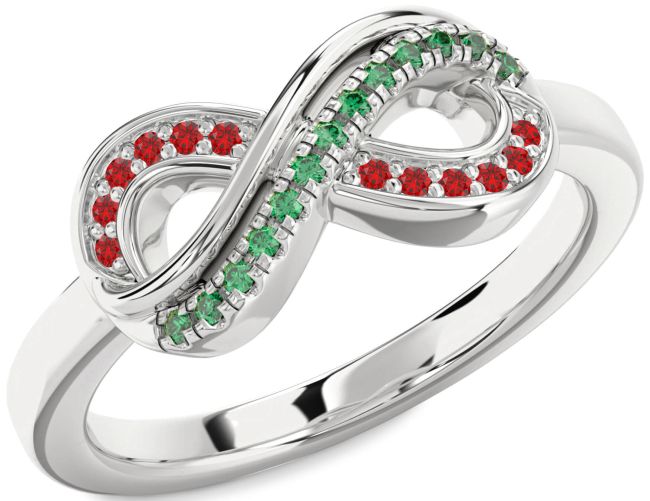 Emerald & Ruby Silver Infinity Round Promise Ring