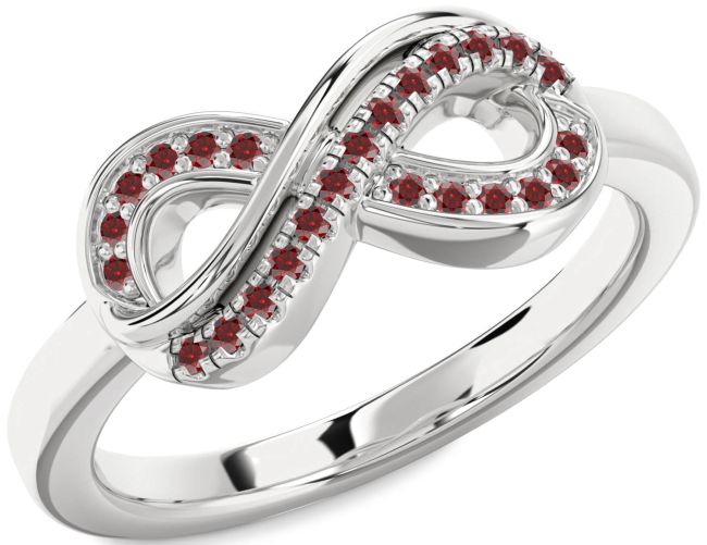 Garnet Platinum Infinity Round Ring