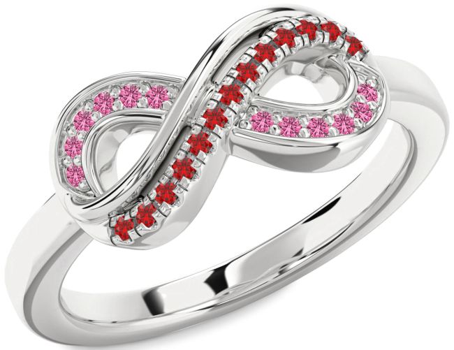 Ruby & Pink Sapphire Silver Infinity Round Promise Ring
