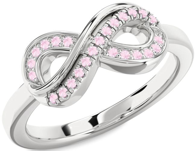 Rose Quartz White Gold Infinity Round Ring