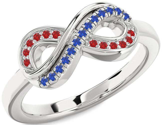 Blue Sapphire & Ruby Silver Infinity Round Promise Ring