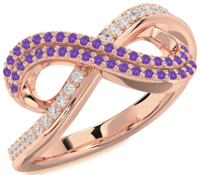 Amethyst Rose Gold Infinity Round Pave Ring