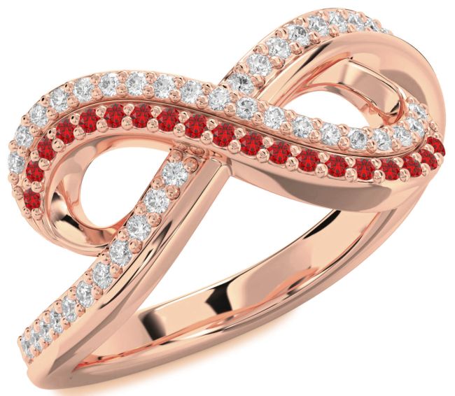 Diamond & Ruby Rose Gold Infinity Round Pave Promise Ring