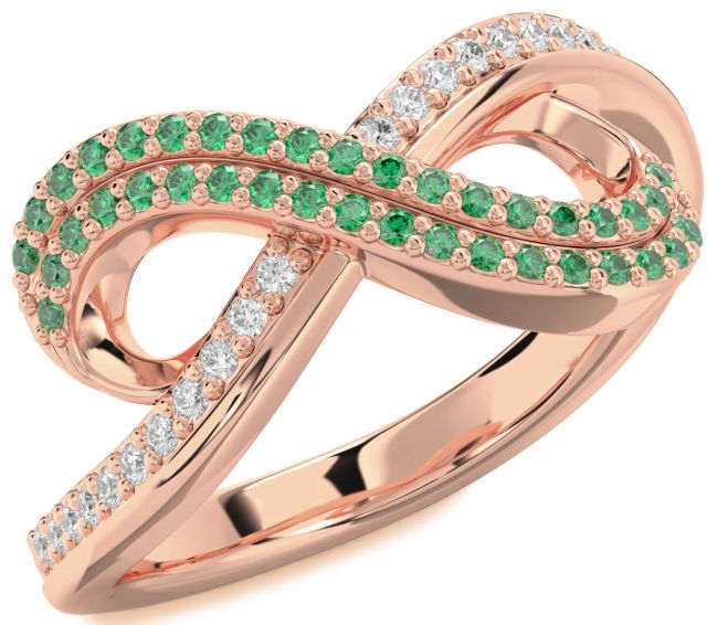Emerald Rose Gold Infinity Round Pave Ring