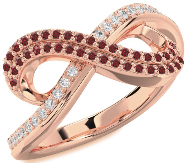 Garnet Rose Gold Infinity Round Pave Ring