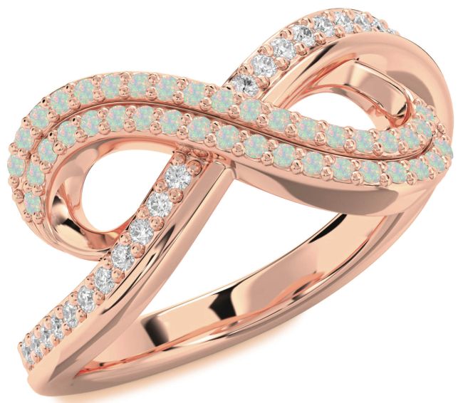 Opal Rose Gold Silver Infinity Round Pave Ring