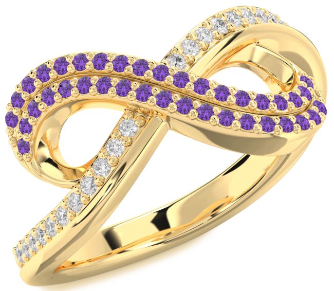 Amethyst Gold Infinity Round Pave Ring