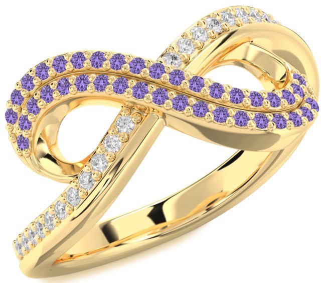 Alexandrite Gold Infinity Round Pave Ring