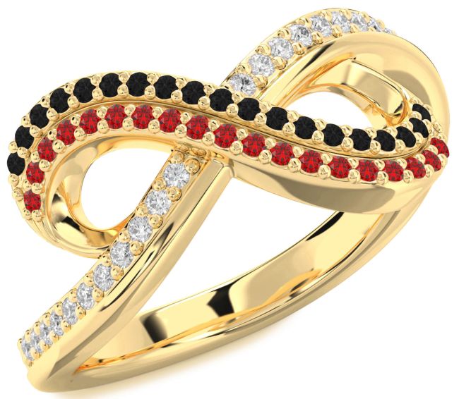 Black Diamond & Ruby Gold Infinity Round Pave Promise Ring