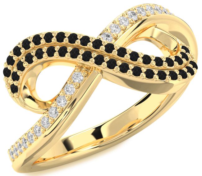 Black Diamond Gold Infinity Round Pave Ring