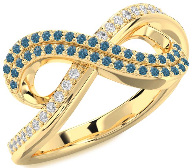 Blue Diamond Gold Infinity Round Pave Ring