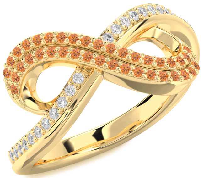 Citrine Gold Silver Infinity Round Pave Ring