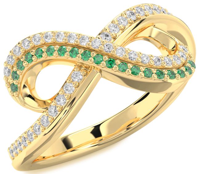 Emerald & Diamond Gold Infinity Round Pave Promise Ring