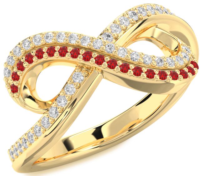 Diamond & Ruby Gold Silver Infinity Round Pave Promise Ring