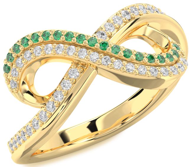 Diamond & Emerald Gold Infinity Round Pave Promise Ring