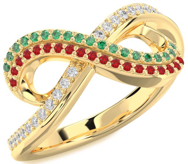 Emerald & Ruby Gold Infinity Round Pave Promise Ring