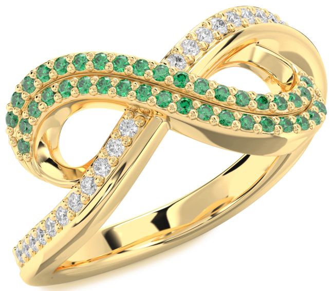 Emerald Gold Infinity Round Pave Ring