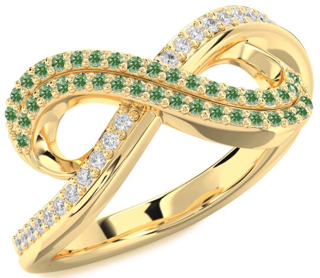Green Diamond Gold Infinity Round Pave Ring