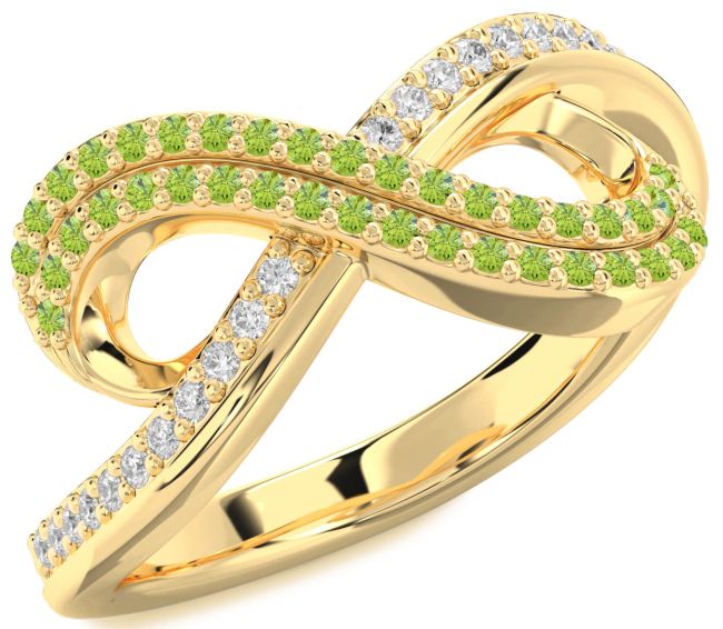 Peridot Gold Silver Infinity Round Pave Ring