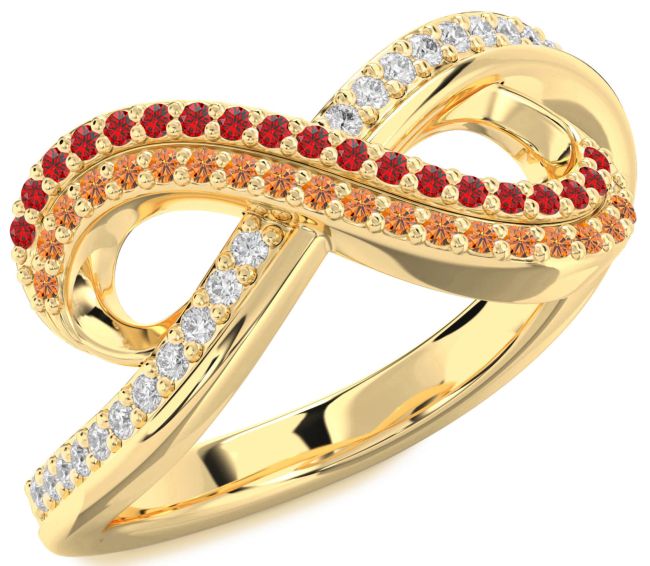Ruby & Citrine Gold Infinity Round Pave Promise Ring