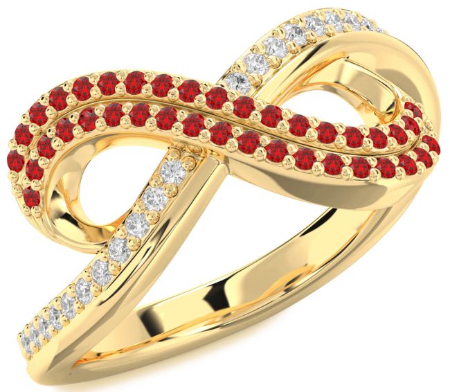 Ruby Gold Silver Infinity Round Pave Ring