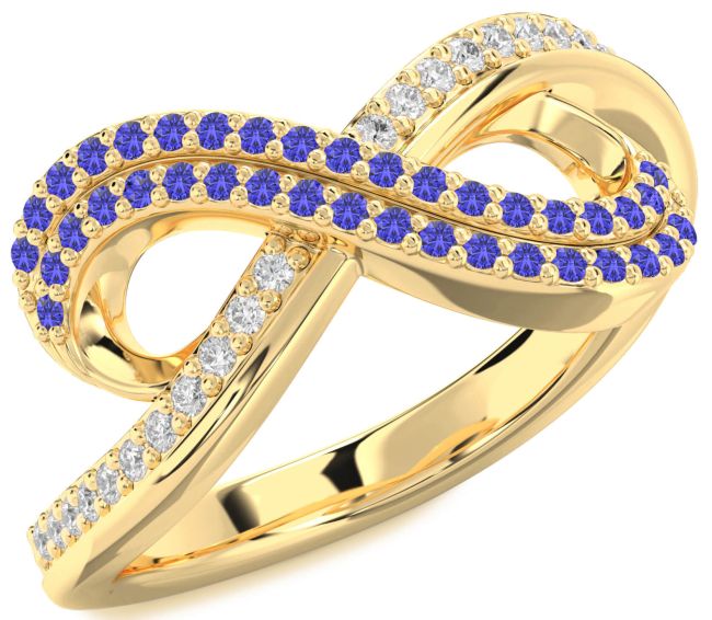 Tanzanite Gold Infinity Round Pave Ring