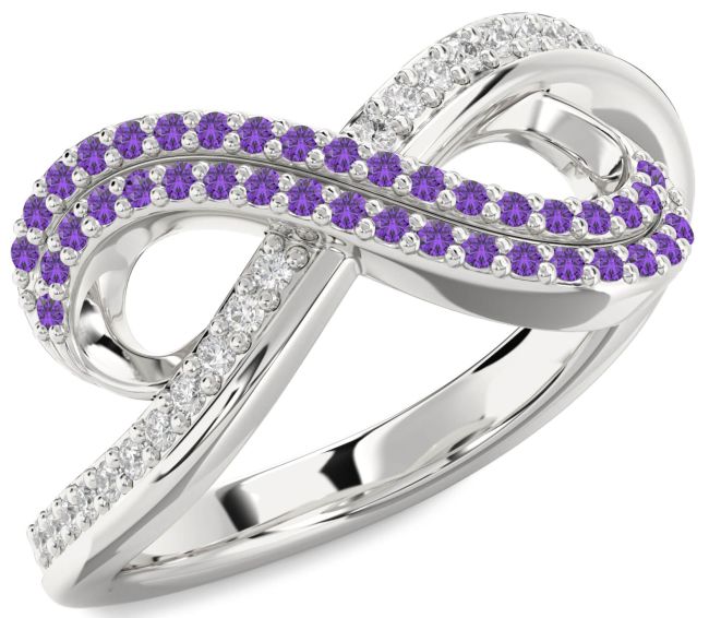 Amethyst Platinum Infinity Round Pave Ring