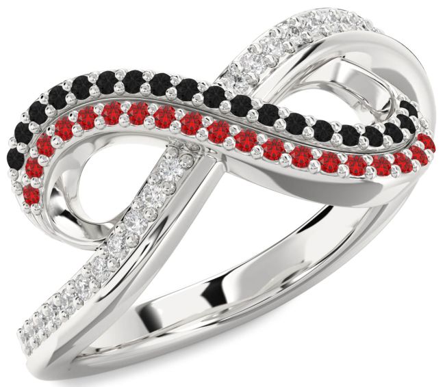 Black Diamond & Ruby Silver Infinity Round Pave Promise Ring