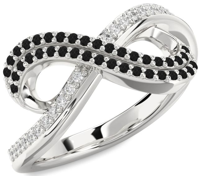 Black Diamond Silver Infinity Round Pave Ring