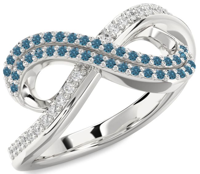 Blue Diamond Silver Infinity Round Pave Ring