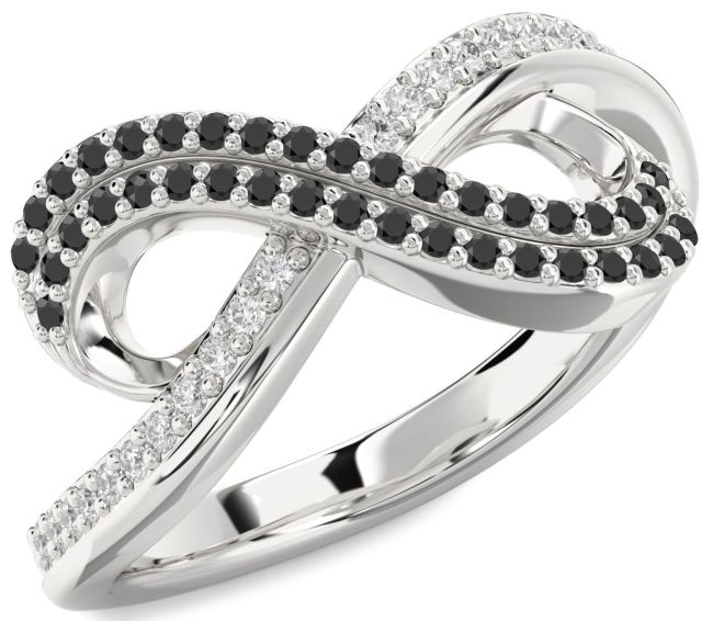 Black Onyx Silver Infinity Round Pave Ring
