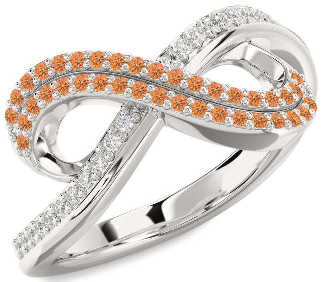 Citrine Platinum Infinity Round Pave Ring