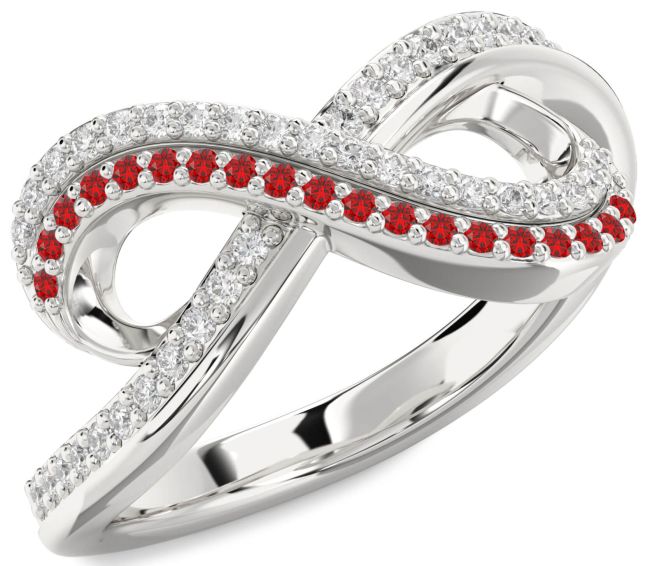 Diamond & Ruby Silver Infinity Round Pave Promise Ring