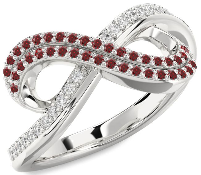Garnet Platinum Infinity Round Pave Ring