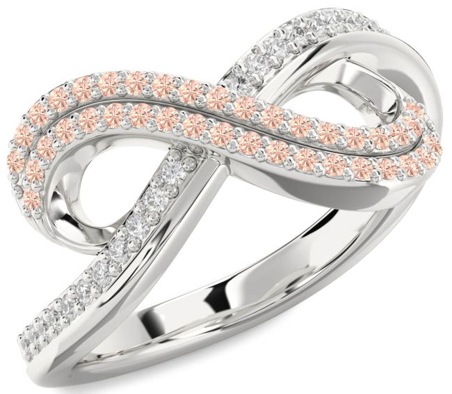 Morganite Platinum Infinity Round Pave Ring