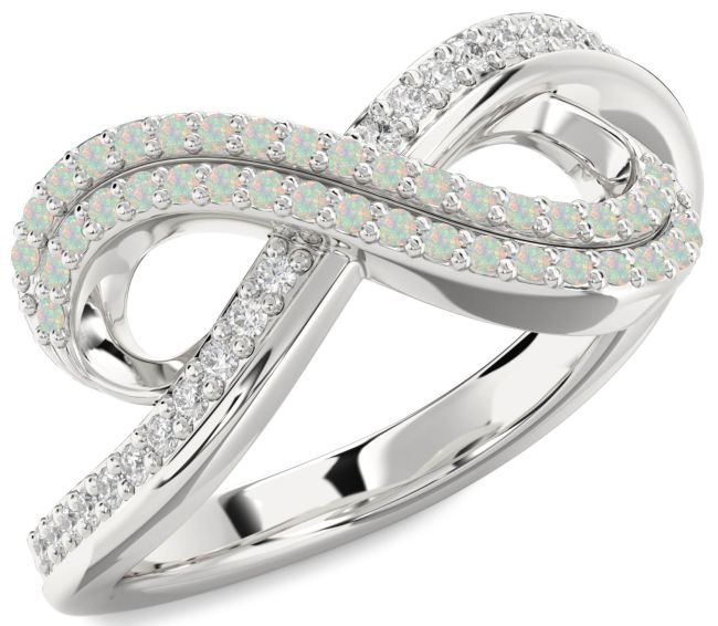 Opal Silver Infinity Round Pave Ring