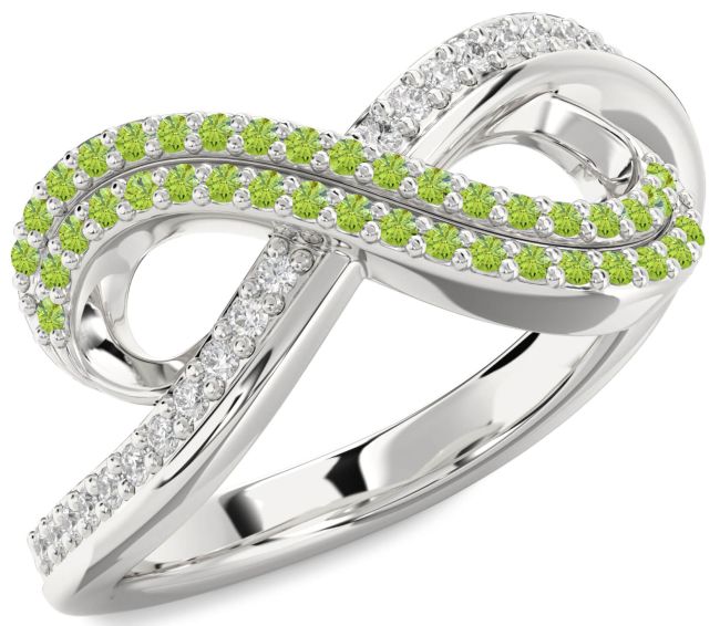 Peridot Platinum Infinity Round Pave Ring