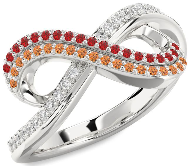 Ruby & Citrine Silver Infinity Round Pave Promise Ring