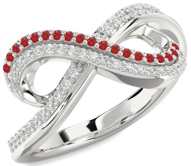 Diamond & Ruby Silver Infinity Round Pave Promise Ring