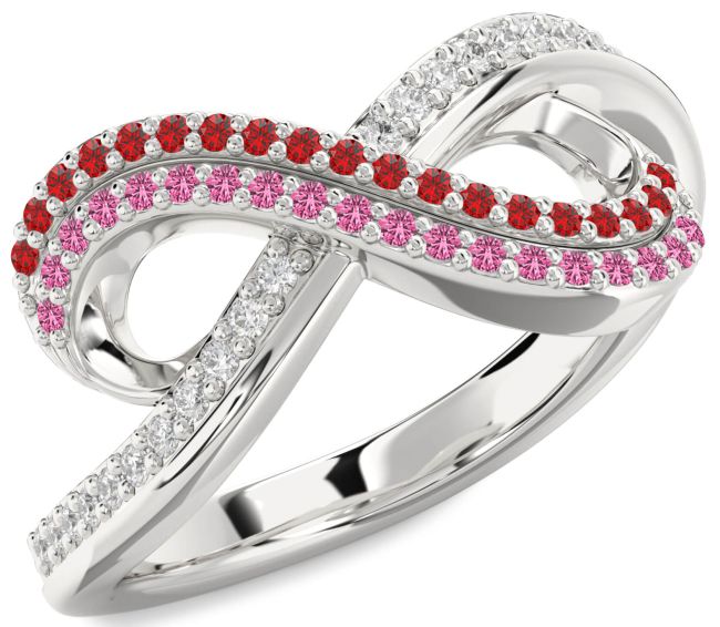 Ruby & Pink Sapphire Silver Infinity Round Pave Promise Ring