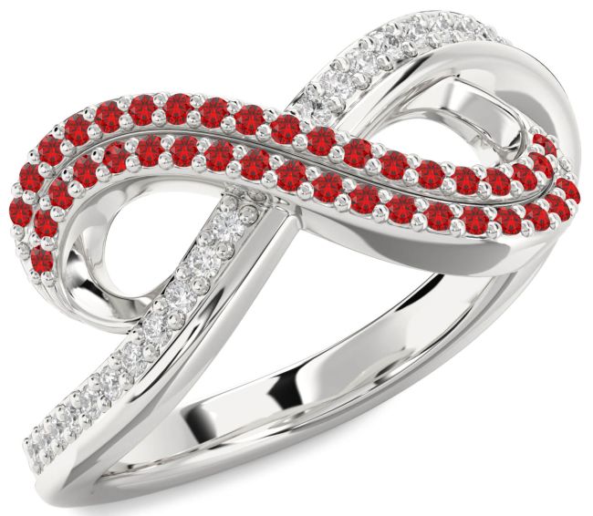 Ruby Silver Infinity Round Pave Ring